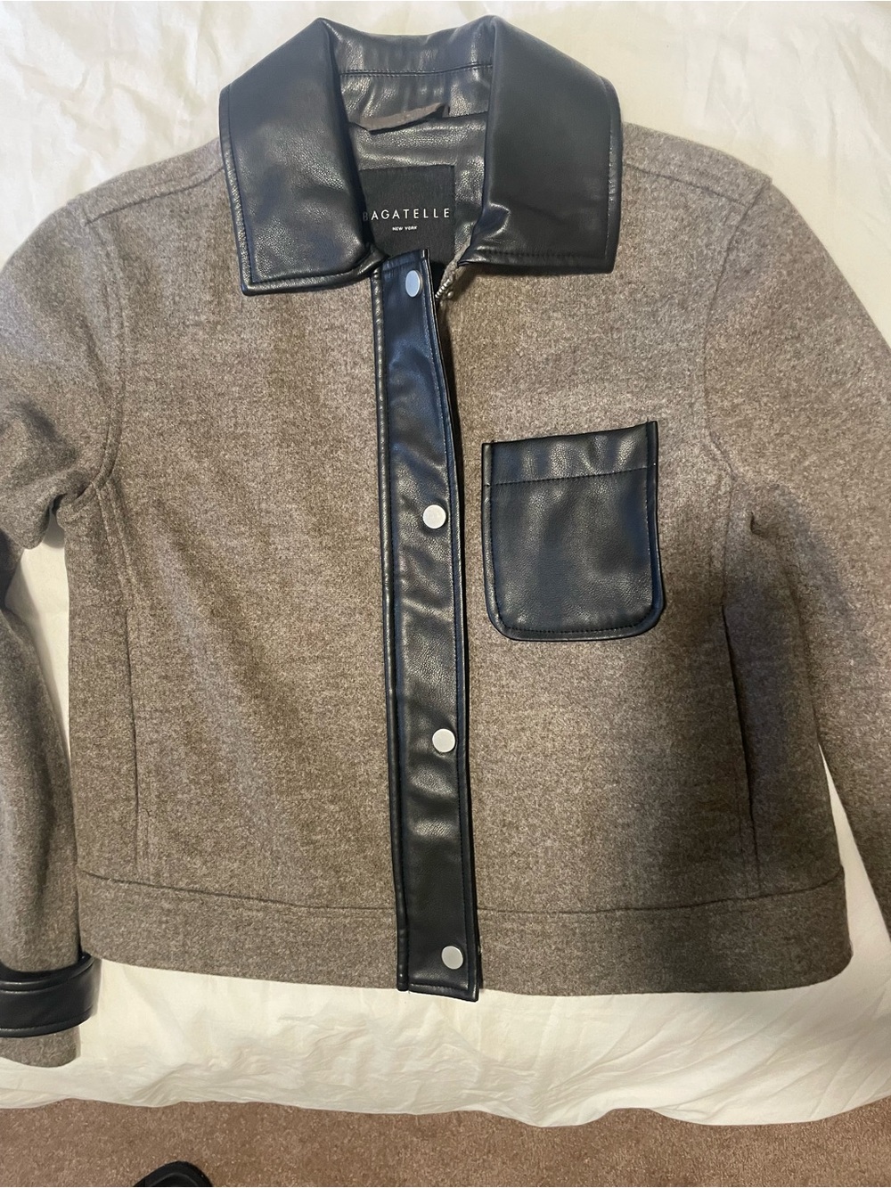 bagatelle Brown Jacket with Black Leather Trim